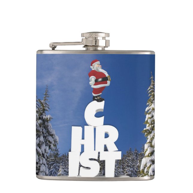 Christmas winter landscape hip flask (Front)