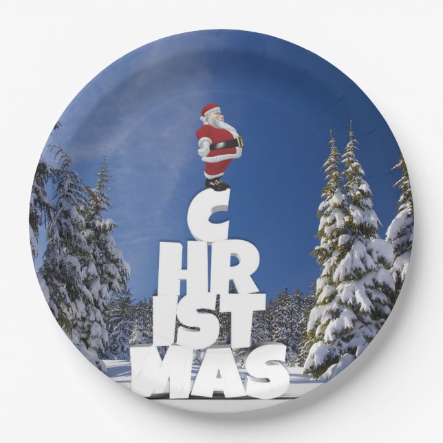 Christmas winter landscape paper plate (Front)