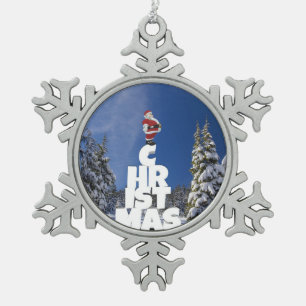 Christmas winter landscape snowflake pewter christmas ornament