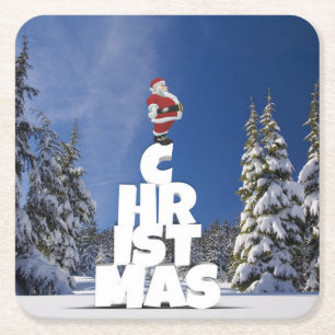 Christmas winter landscape square paper coaster