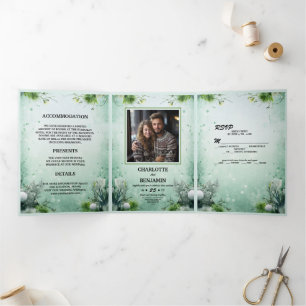 Christmas Winter Lime Green Minimal Personalised Tri-Fold Invitation