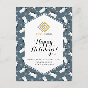 Christmas Winter Logo Penguins Snowflakes Business Postcard