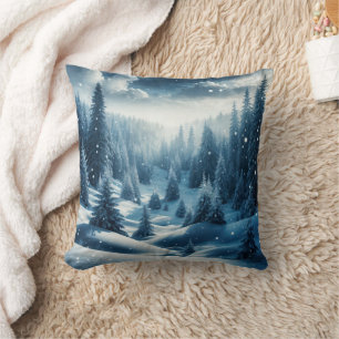 Christmas Winter Mountain Scene Cushion