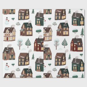 Christmas Winter Nieghbour Cute Houses Wrapping Paper