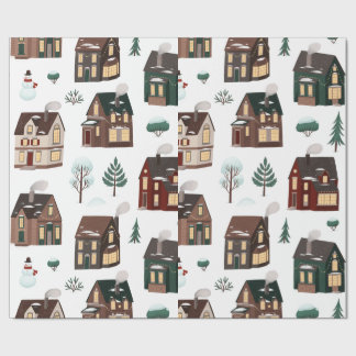 Christmas Winter Nieghbour Cute Houses Wrapping Paper