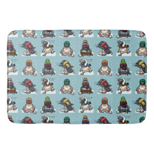Christmas Winter Penguin Snowball Fight Cartoon Bath Mat
