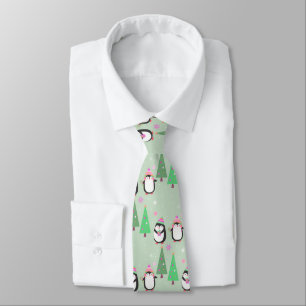 Christmas winter penguins tie