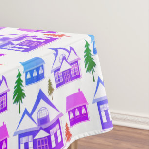 Christmas winter picture pink violet purple houses tablecloth