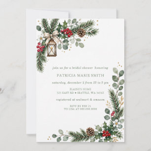 Christmas Winter Pine Berries Floral Bridal Shower Invitation