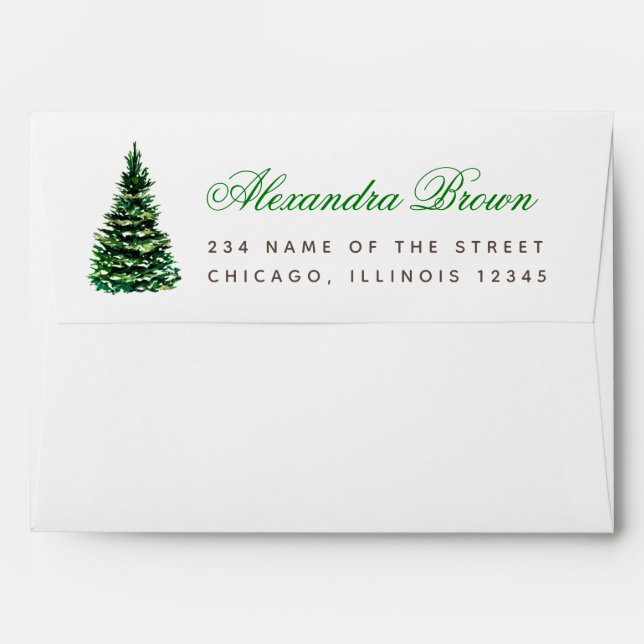 Christmas Winter Pine Tree Green Script Evergreen  Envelope (Back (Top Flap))