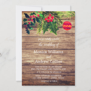 Christmas Winter Pine Tree Watercolor Wood Wedding Invitation