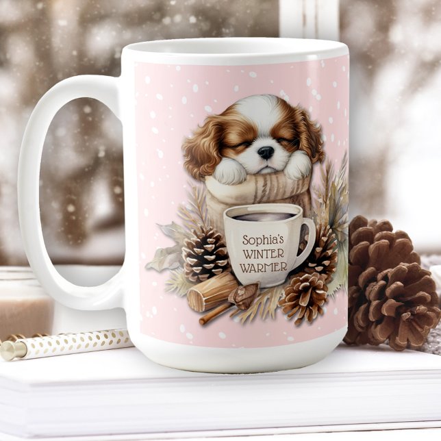 Christmas Winter Pink Cavalier King Charles Large  Coffee Mug (Christmas Winter Pink Cavalier King Charles Large Coffee Mug)