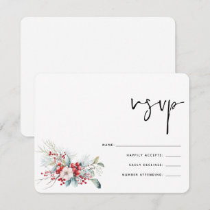 Christmas Winter Poinsettia Berries Wedding RSVP Card