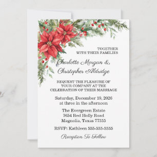 Christmas Winter Poinsettia Watercolor Invitation