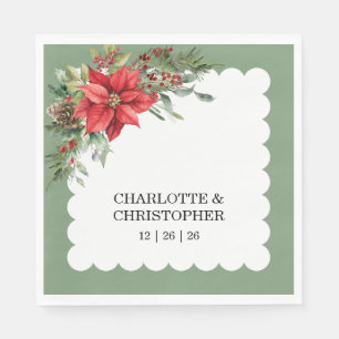 Christmas Winter Poinsettia Watercolor Napkin
