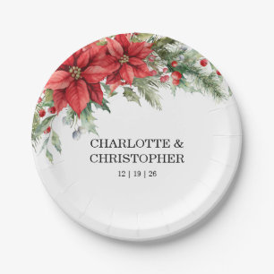 Christmas Winter Poinsettia Watercolor Paper Plate