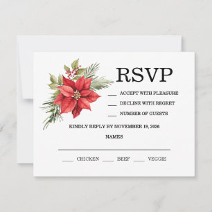 Christmas Winter Poinsettia Watercolor RSVP Card