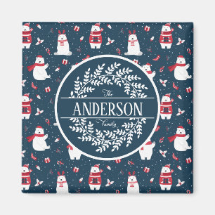 CHRISTMAS WINTER POLAR BEAR FAMILY MONOGRAM MAGNET