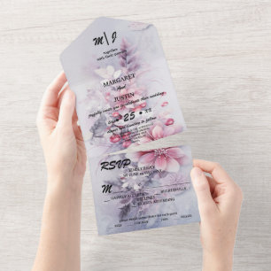Christmas Winter Purple Flower Vintage Wedding All In One Invitation
