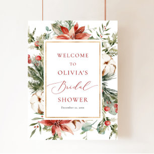 Christmas Winter Red Bridal Shower Welcome Sign