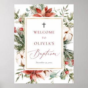 Christmas Winter Red Gold Baptism Welcome Sign