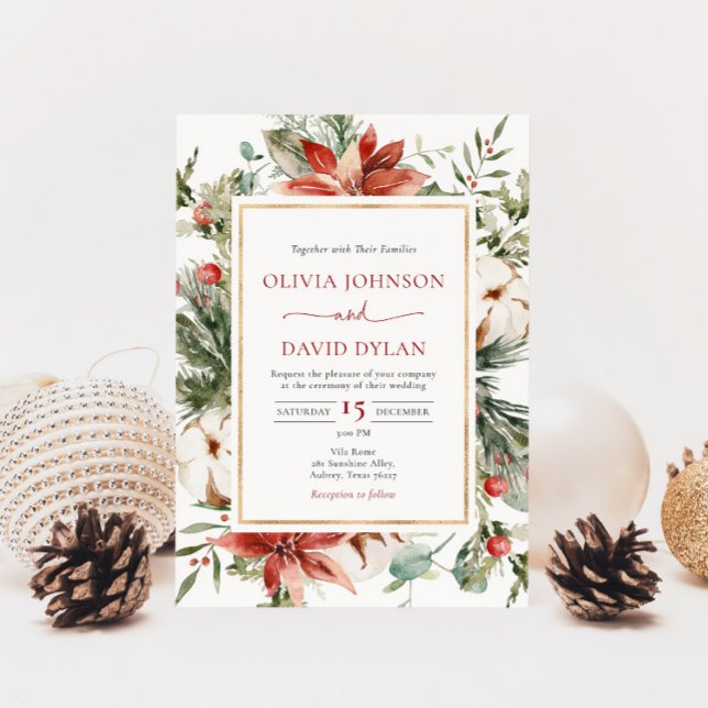 Christmas Winter Red Green Gold Wedding Invitation (Creator Uploaded)