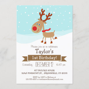 Christmas Winter Reindeer, Kid's Birthday Party Invitation