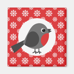 Christmas / Winter Robin Snowflakes Red Magnet