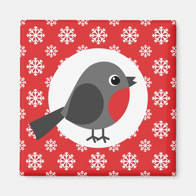 Christmas / Winter Robin Snowflakes Red Magnet (Front)