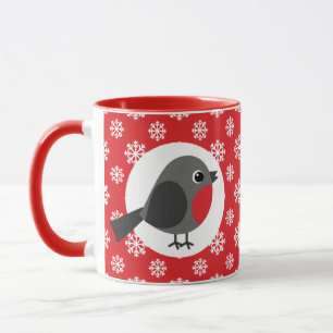 Christmas / Winter Robin Snowflakes Red Mug