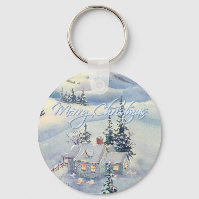 CHRISTMAS WINTER SCENE by SHARON SHARPE Key Ring (Front)