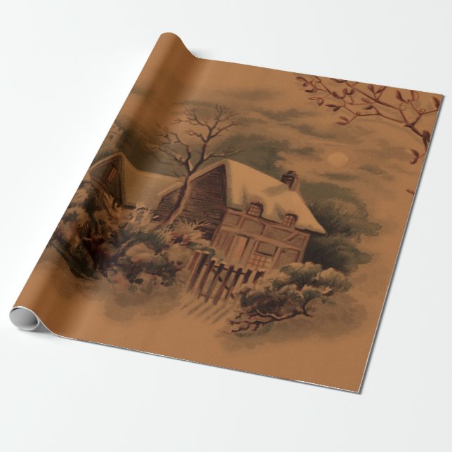 christmas winter scene golden wrapping paper (Unrolled)