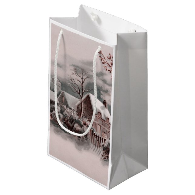 christmas winter scene small gift bag (Front Angled)