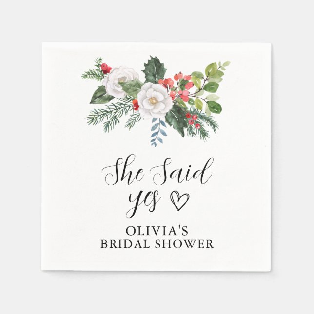 Christmas Winter She SAid Yes Bridal Shower  Napkin (Front)