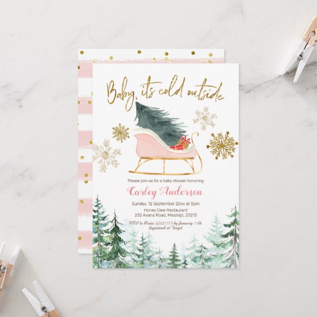 Christmas Winter Sleigh baby it's cold outside Invitation (Front/Back In Situ)