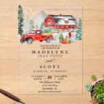 Christmas Winter Snow Barn Country Wedding Acrylic Invitations<br><div class="desc">This design may be personalised in the area provided by changing the photo and/or text. Or it can be customised by clicking Personalise this Template and then choosing the click to customise further option and delete or change the colour of the background, add text, change the text colour or style,...</div>
