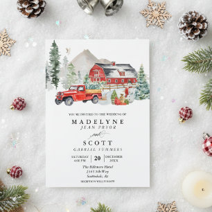 Christmas Winter Snow Barn Country Wedding Invitation