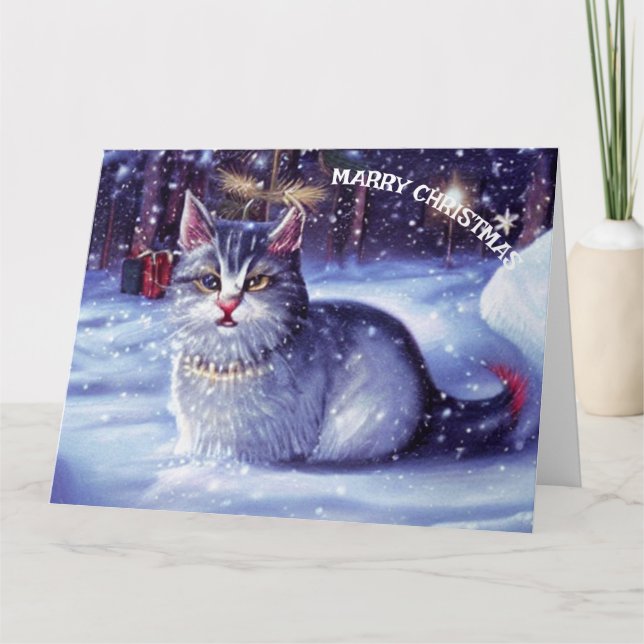  Christmas Winter Snow Cat  Card (Front)