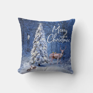 Christmas Winter Snow Covered Tree Lights Cushion