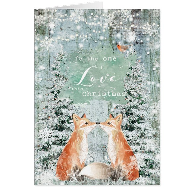 Christmas winter snow foxes One I Love card (Front)