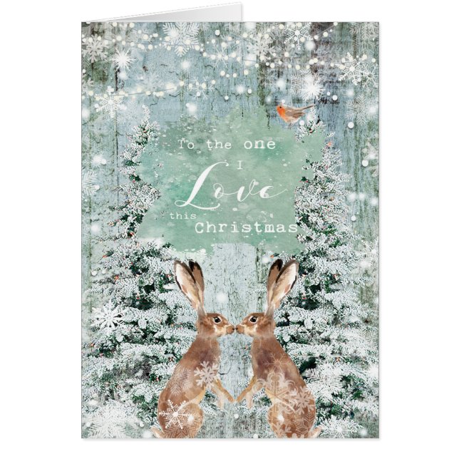 Christmas winter snow hares One I Love card (Front)