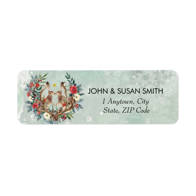 christmas winter snow hares return address labels (Front)