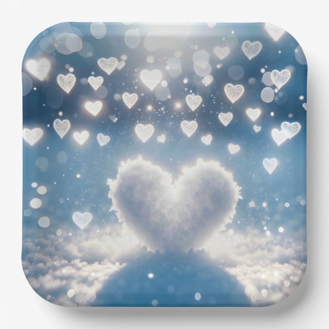 Christmas Winter Snow Hearts Paper Plate (Front)