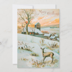 Christmas Winter Snow Landscape and Deer Holiday Card