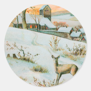 Christmas Winter Snow Landscape and Deer Holiday Classic Round Sticker