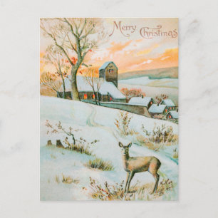 Christmas Winter Snow Landscape and Deer Holiday Postcard