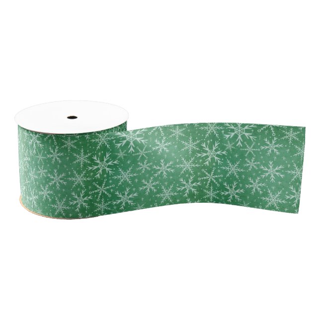 Christmas Winter Snow Snowflakes Falling Green Grosgrain Ribbon (Spool)