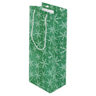 Christmas Winter Snow Snowflakes Falling Green Wine Gift Bag