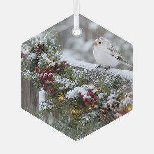 Christmas Winter Snowfinch Glass Tree Decoration
