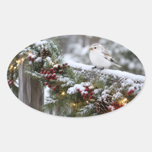 Christmas Winter Snowfinch Oval Sticker